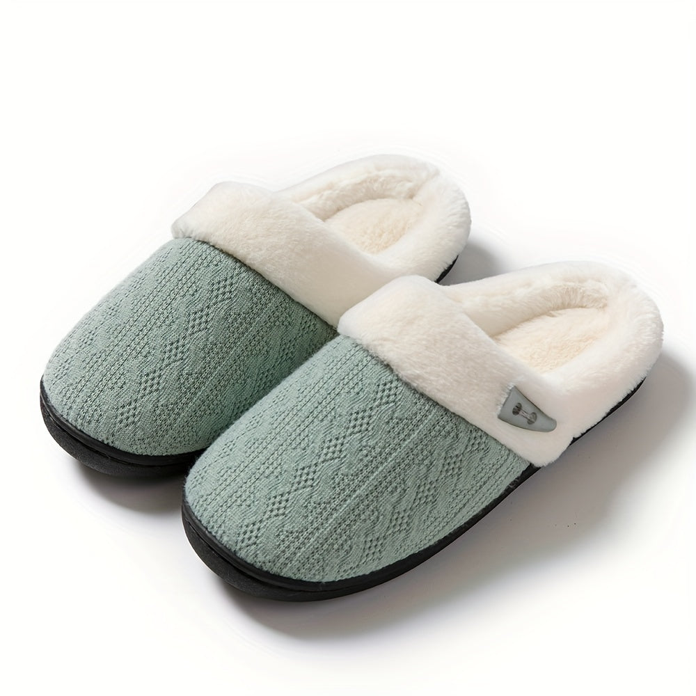 Solid Color Slippers, Casual Slip On Plush Lined Shoes, Comfortable Indoor Home Slippers