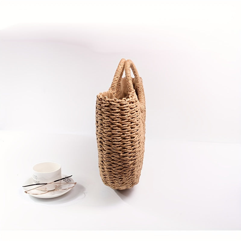 Vintage Straw Woven Handbags, Boho Style Crossbody Bag, Half Round Summer Beach Bag