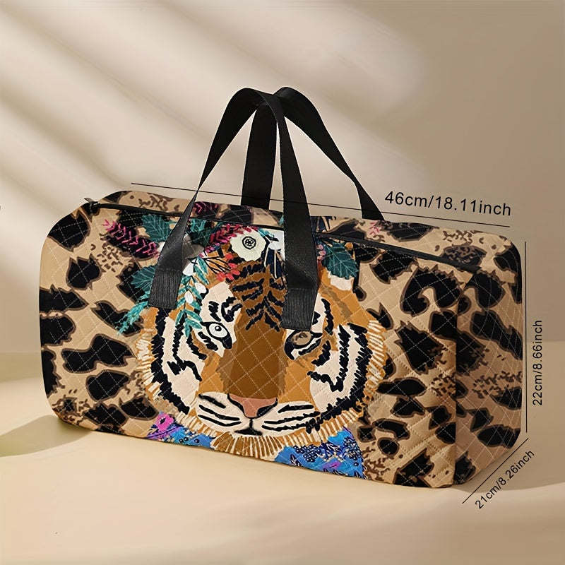 1pc Large Capacity Travel Handbag, Tiger Tiger Pattern Print Fashionable Crossbody Bag, Handbag With Shoe Compartment, Portable Overnight Luggage Bag, Suitable For Gym, Yoga