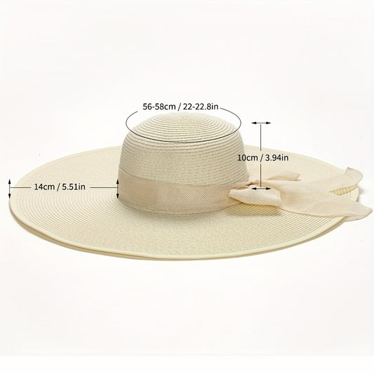 Women's Wide Brim Sun Hat Korean Style Foldable Bowknot Beach Hat Hand-Woven Paper Straw Cap for Outdoors UPF Protection