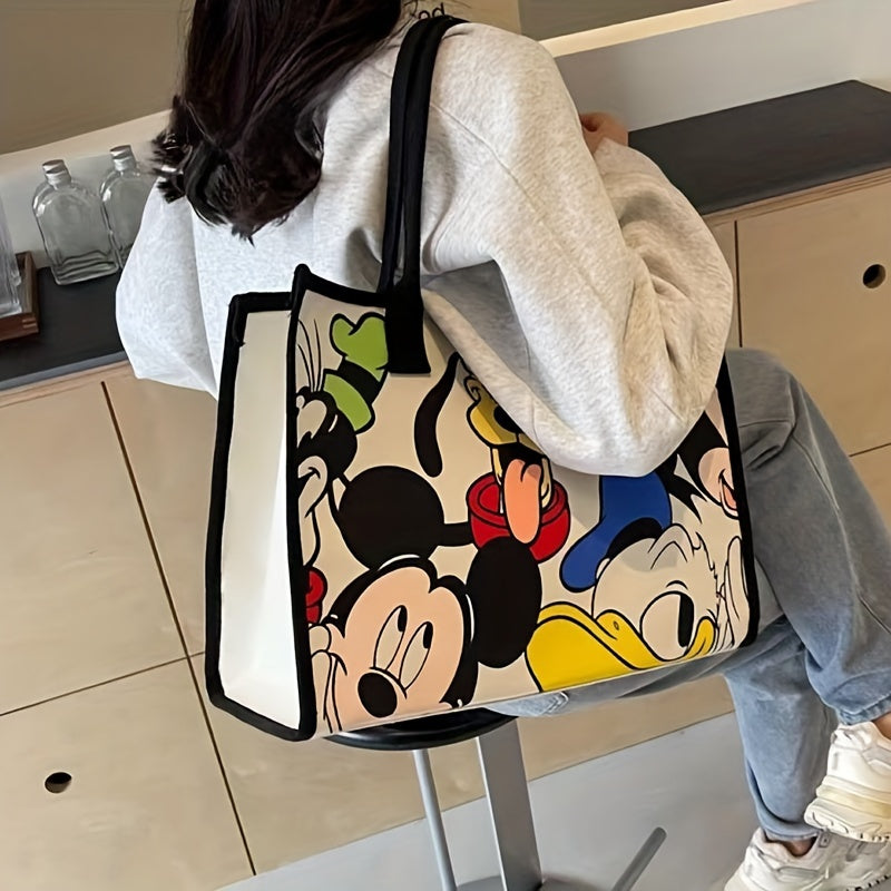 UME Casual Canvas Tote Bag Large Capacity Travel Shoulder Bag with Fashion Cartoon Print, Versatile Shopping Handbag, Hand Wash/Dry Clean Only, Mixed Color - 1PC