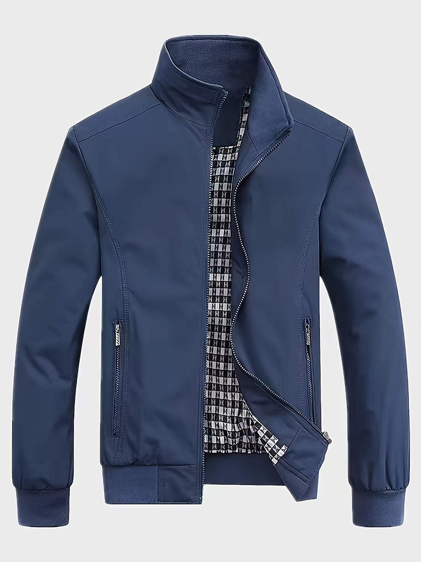 Solid Stand Collar Jacket For Men, Fashion Casual Zip-up Jacket For Spring Fall