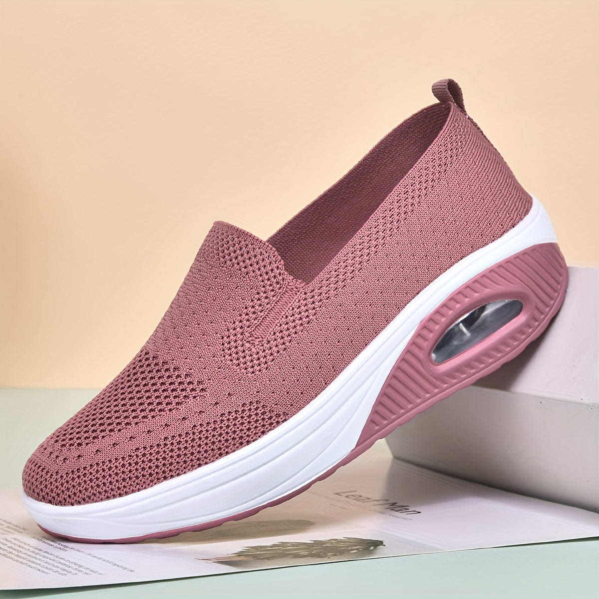 Women's Casual Slip On Sneakers, Platform Soft Sole Knitted Walking Shoes, Air-cushion Breathable Wedge Shoes For Autumn