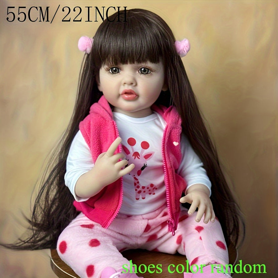 55 CM/ 22 Inch New Full Silicone Reborn Baby Girl Doll Classic Dress Up Birthday Gift Vinyl Bath Toy, Halloween/Thanksgiving Day/Christmas gift Easter Gift