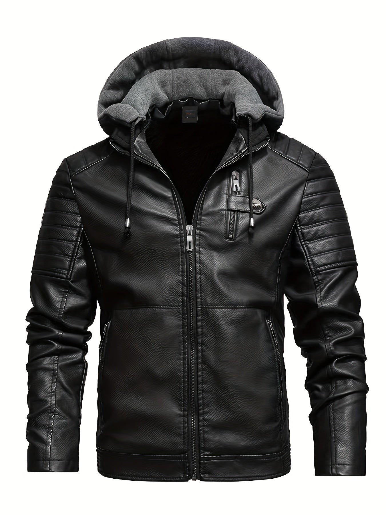 Men's Softshell Jacket With Hood - Windproof PU Leather Jacket For Casual Outings, Cycling, And Outdoor Activities In Autumn/Winter