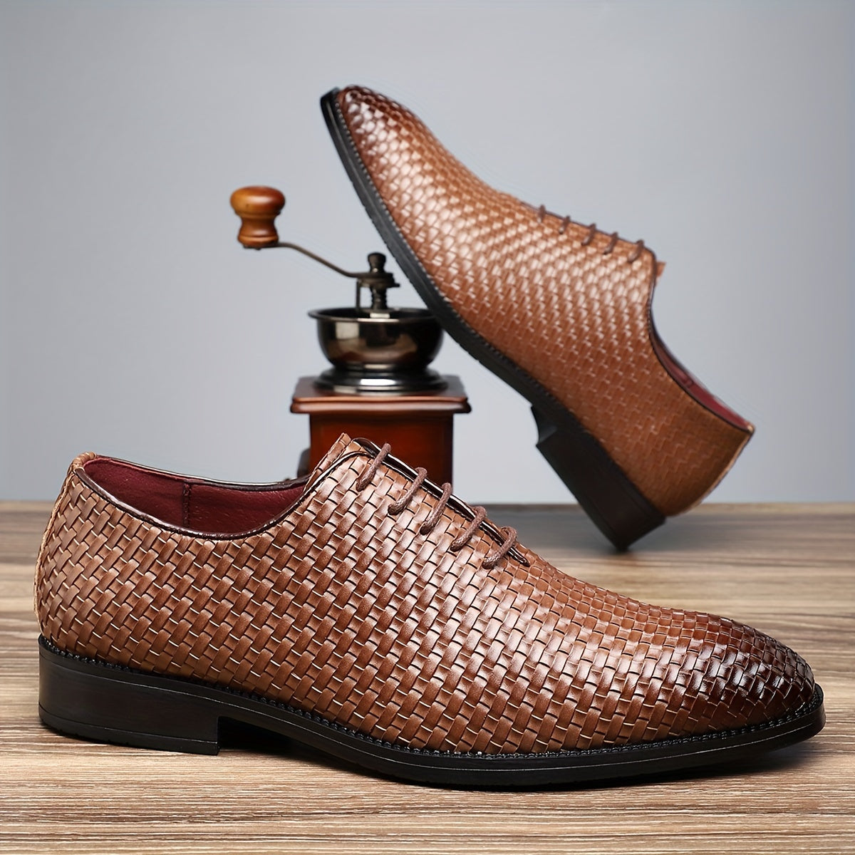 Men's Burnished Toe Derby Shoes, Lace-up Dress Shoes For Wedding Party And Formal Occasions