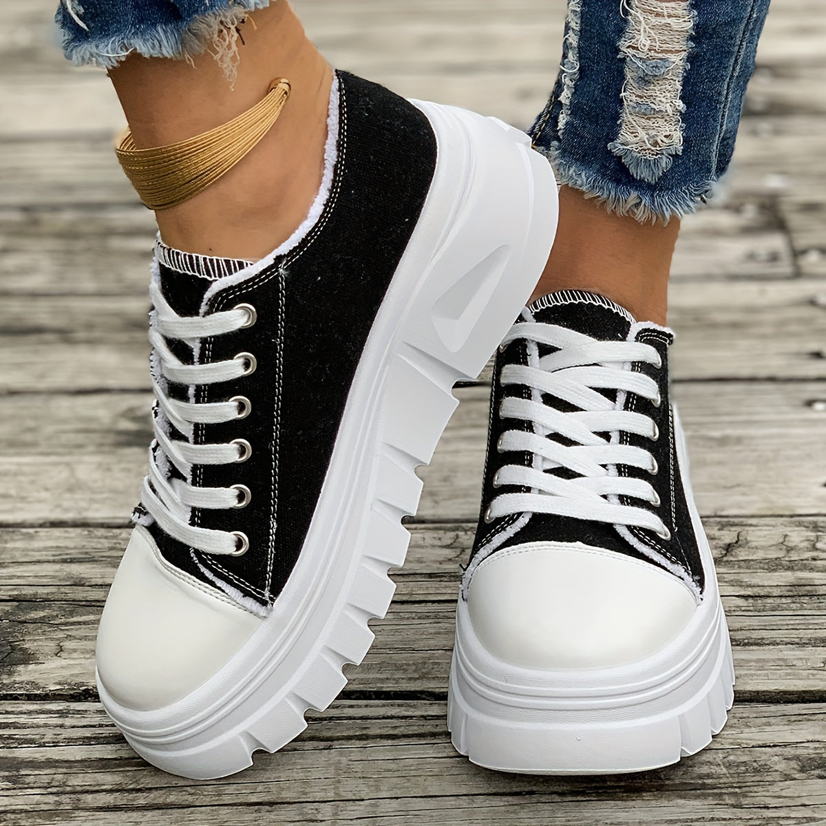 Women's Platform Sneakers, Casual Lace-up Fashion Canvas Shoes, All-Match Low Top Sports Shoes