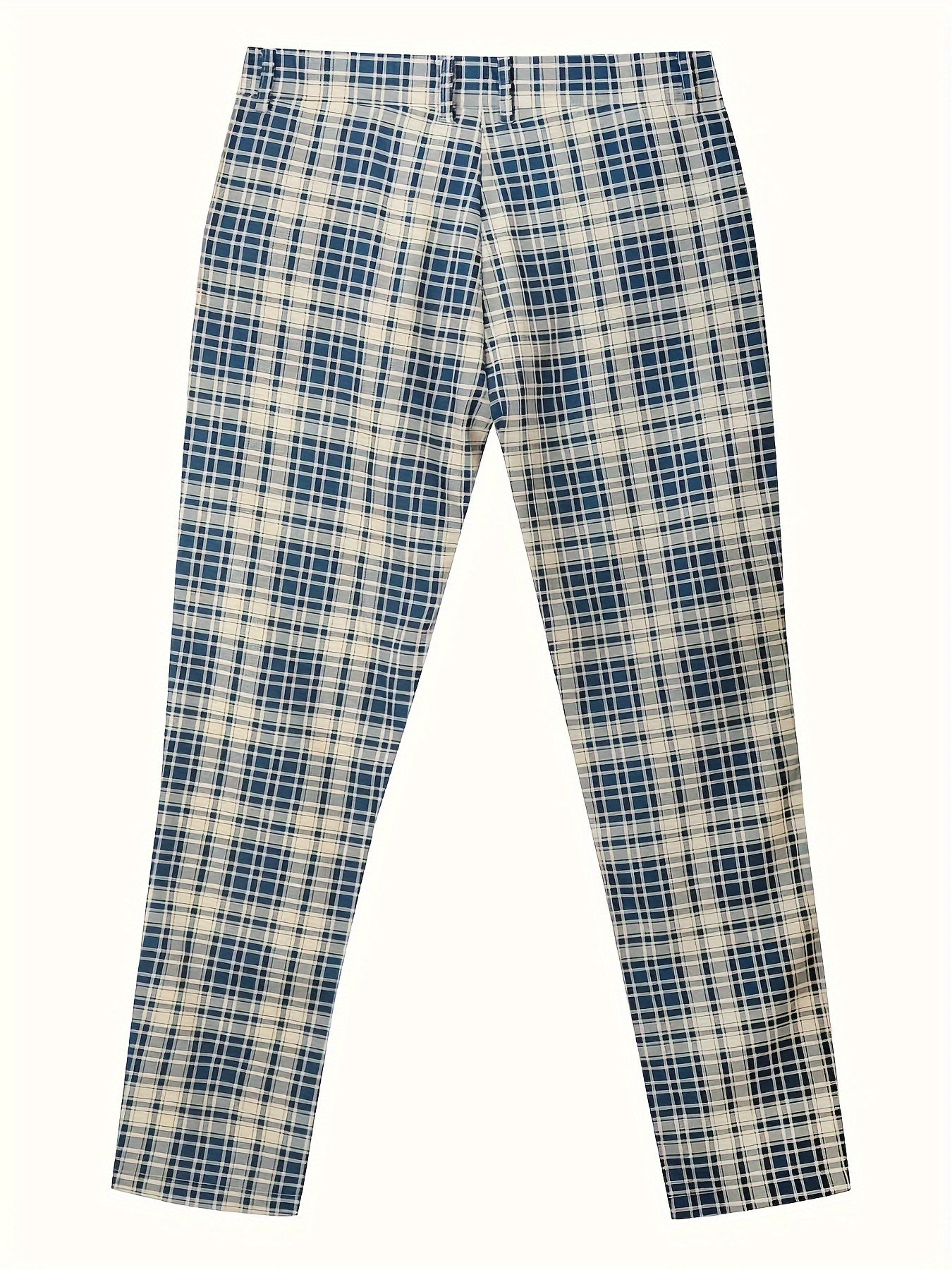 Men's Classic Fashion, Plaid Pattern Slim Fit & Cuffed Pants, Elegant Casual Trousers For Business, Formal Party & Daily Wear