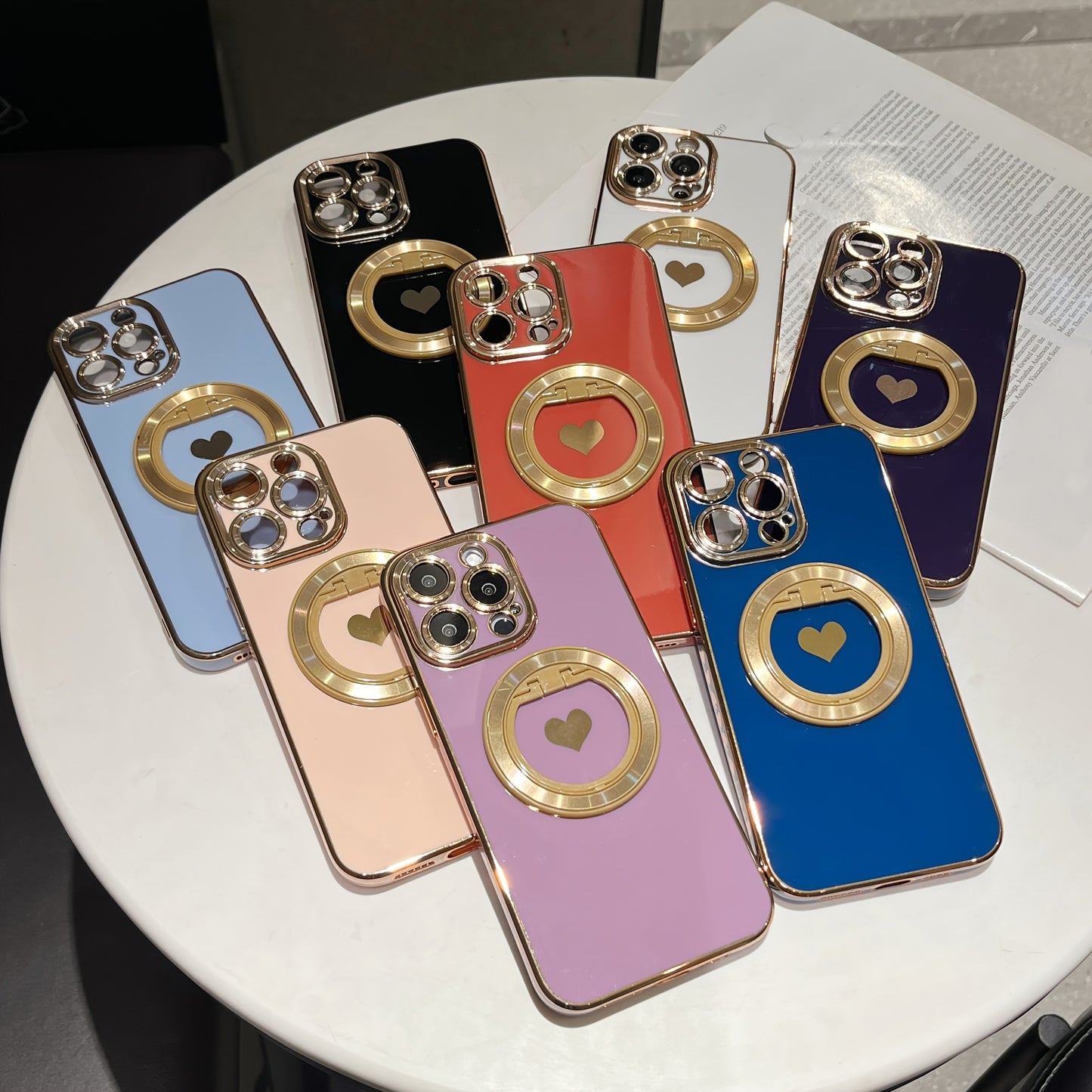 Electroplated Heart-shaped Solid Color Stand For Phone Case Suitable For IPhone 15Promax/15/15Pro/15plus/14Promax/14Pro/14/14plus/13Promax/13Pro/13/12Promax/12Pro/12 Protective Case