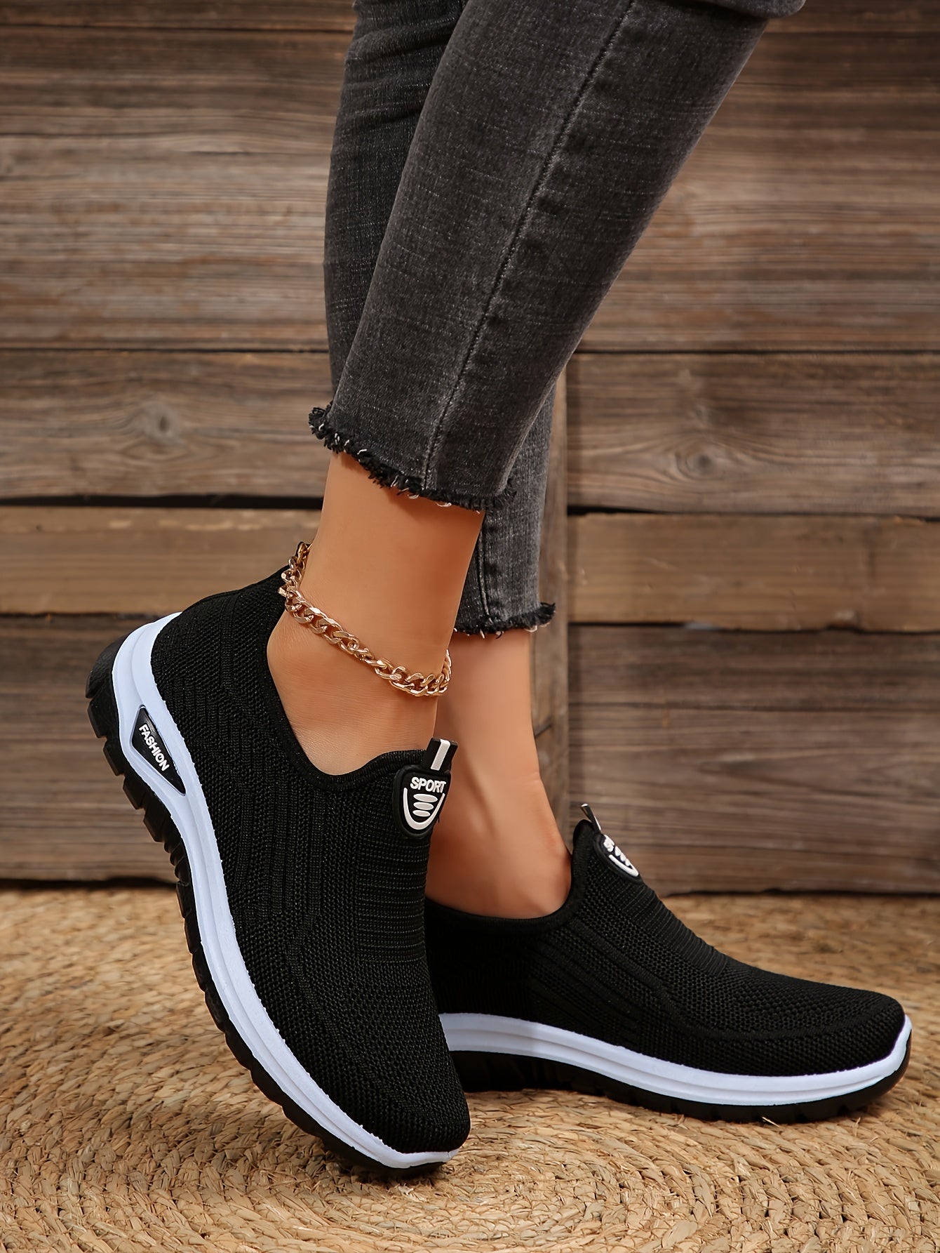 Women's Breathable Knit Sneakers, Casual Slip On Outdoor Shoes, Comfortable Low Top Shoes