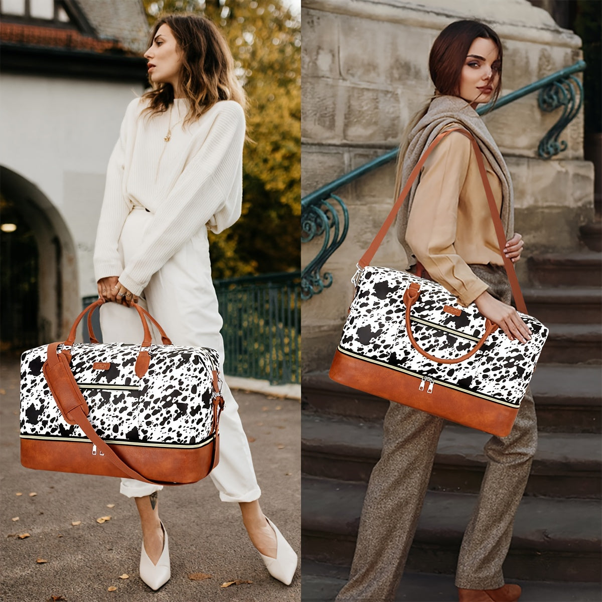 Elegant Oxford Cloth Weekender Bag for Women with Shoe Compartment - 1 PC Cow Pattern Travel Duffel Tote from Guangzhou