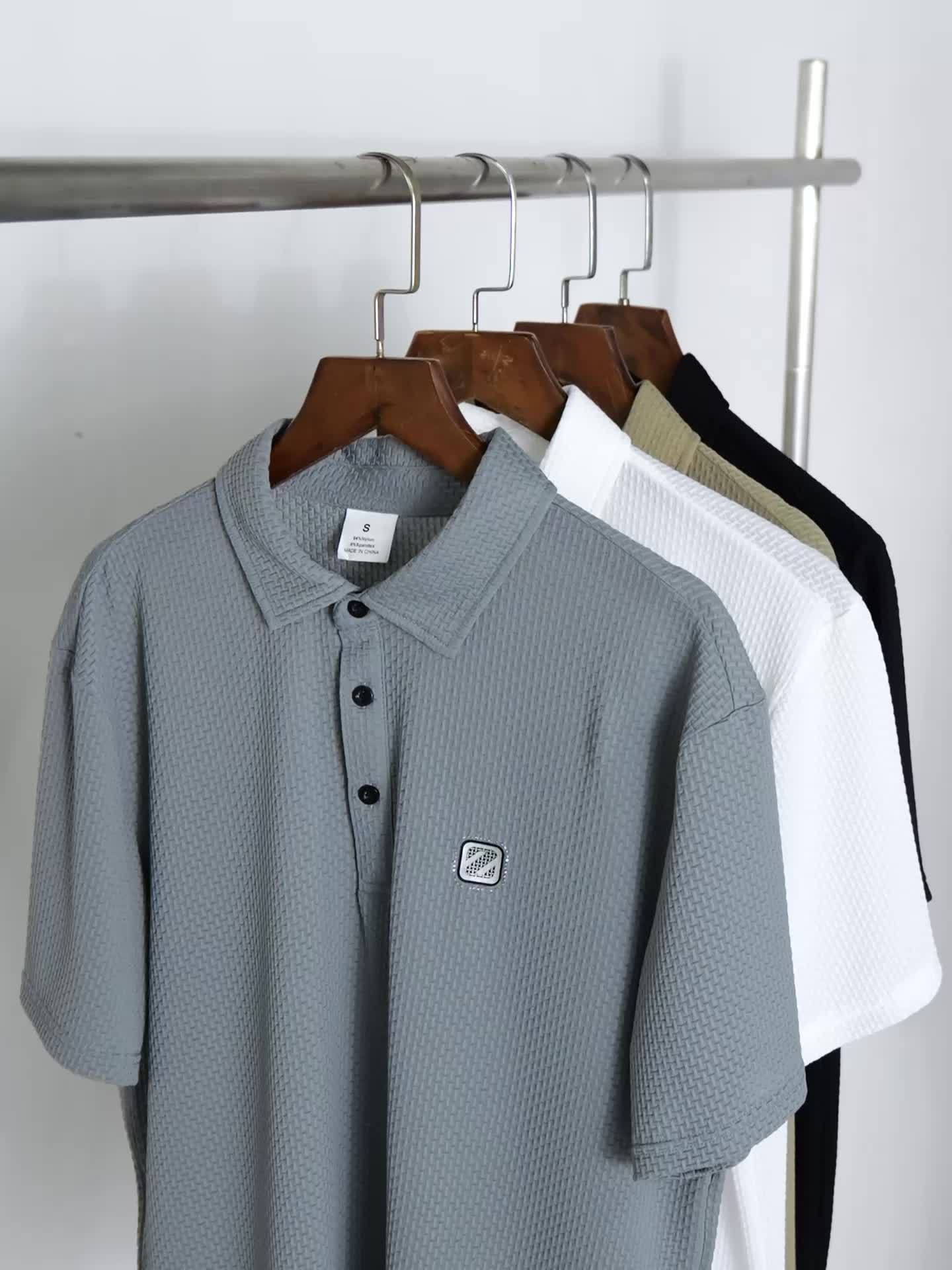 Men's Solid Golf Shirt, Casual Short Sleeve Lapel Shirt For Outdoor