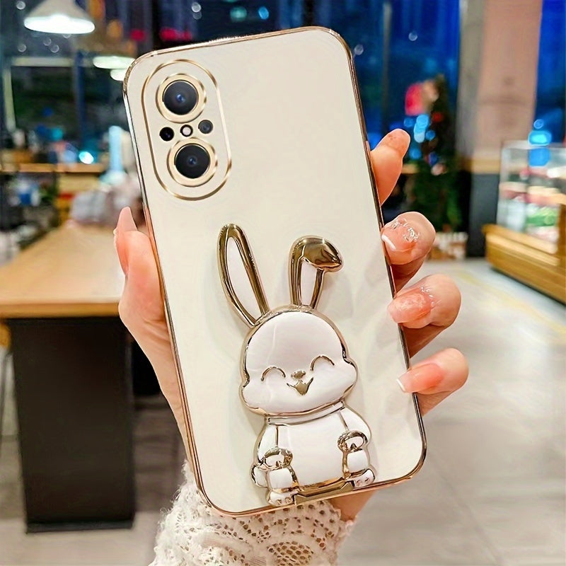 Cute Bunny with Folded Ears Mobile Phone Case for Huawei nova9se nova7se Electroplated Stand Mobile Phone Case