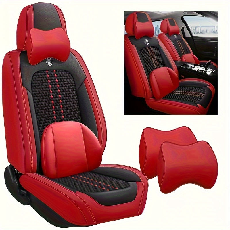 5 Seat Full Set Car Seat Cover Full Surrounded Cushion Protector Faux Leather Universal Fit For Most Cars, Trucks, Sedans And SUVs With Waterproof Leatherette In Automotive Seat Cover Accessories PZ-HEI-BZ