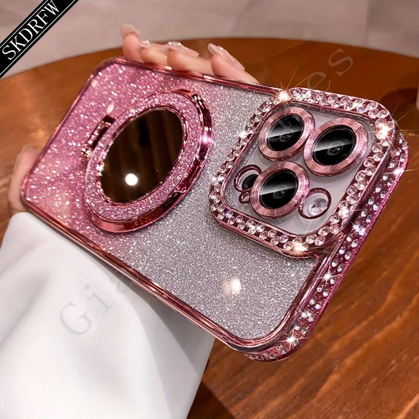 New Luxury High-Grade Glitter Double Row Diamond Mirror Magnetic Bracket All-Inclusive Lens Mobile Phone Case Suitable for Apple for Iphone 16 15 14 13 12 11 Pro Max / Niche Transparent Anti-Fall Soft Glue Protective Back Cov