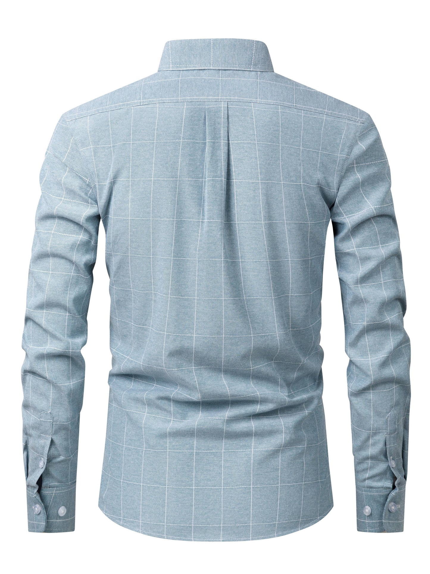 Men's Cotton Blend Grid Checked Long Sleeve Shirt For Spring And Fall, Casual Business Versatile Shirt Formal Wear