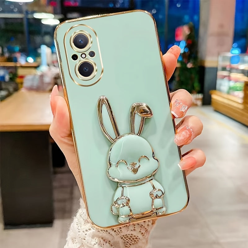 Cute Bunny with Folded Ears Mobile Phone Case for Huawei nova9se nova7se Electroplated Stand Mobile Phone Case