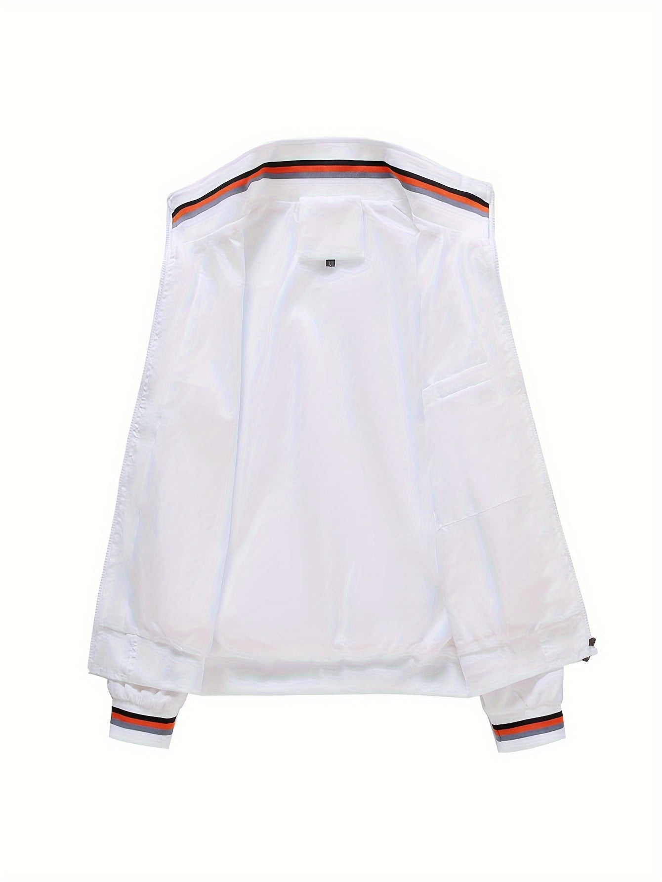 Stripe Edge Bomber Jacket, Men's Casual Stand Collar Zip Up Jacket For Running Outdoor