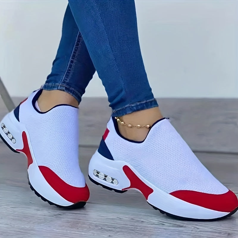 Women's Colorblock Flatform Sneakers, Slip On Round Toe Low-top Non-slip Lightweight Shoes, Versatile Comfy Shoes