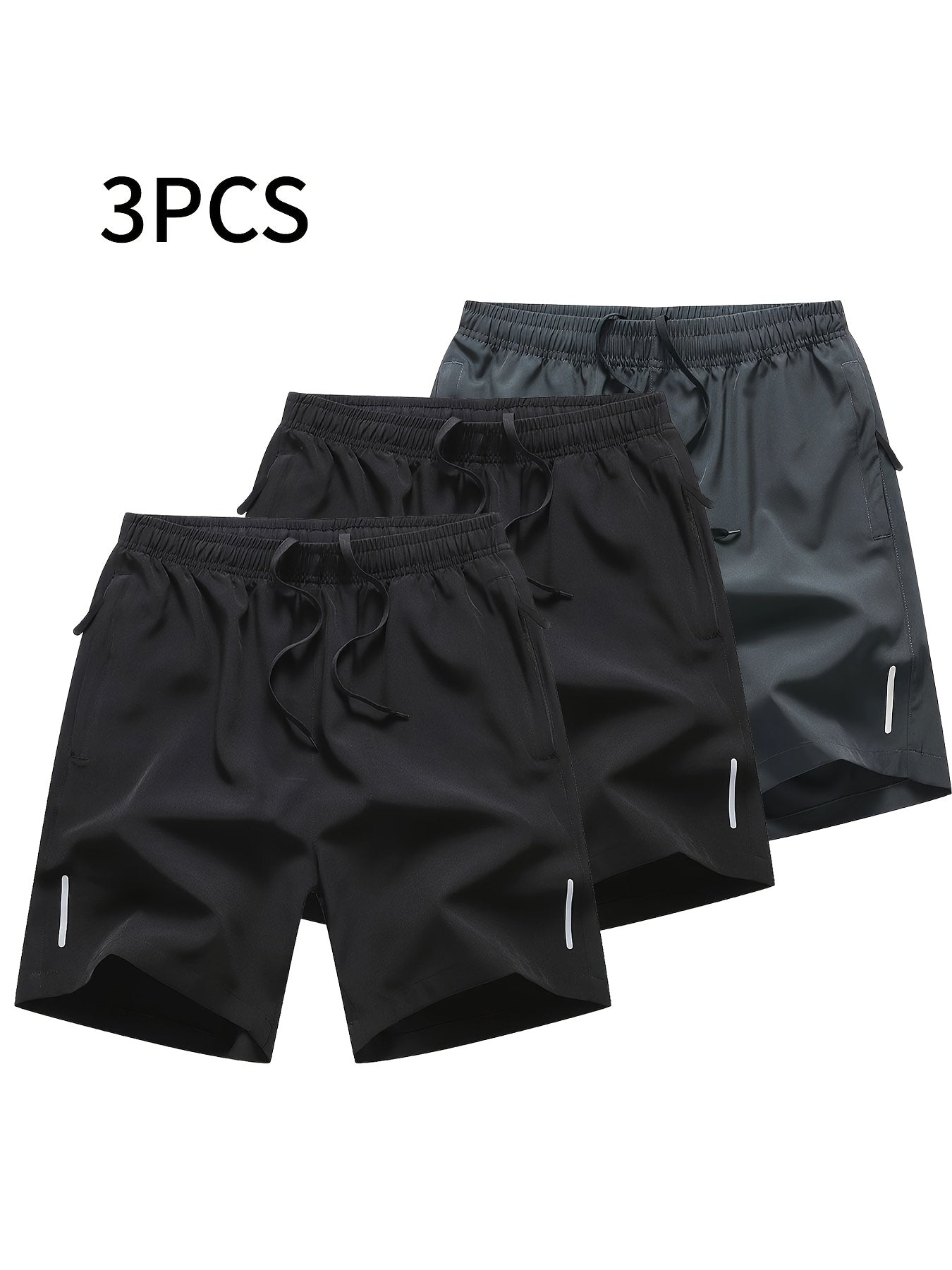 3pcs Men's Solid Fashion Active Shorts, Drawstring Shorts With Zipper Pockets For Summer Training, Summer Daily