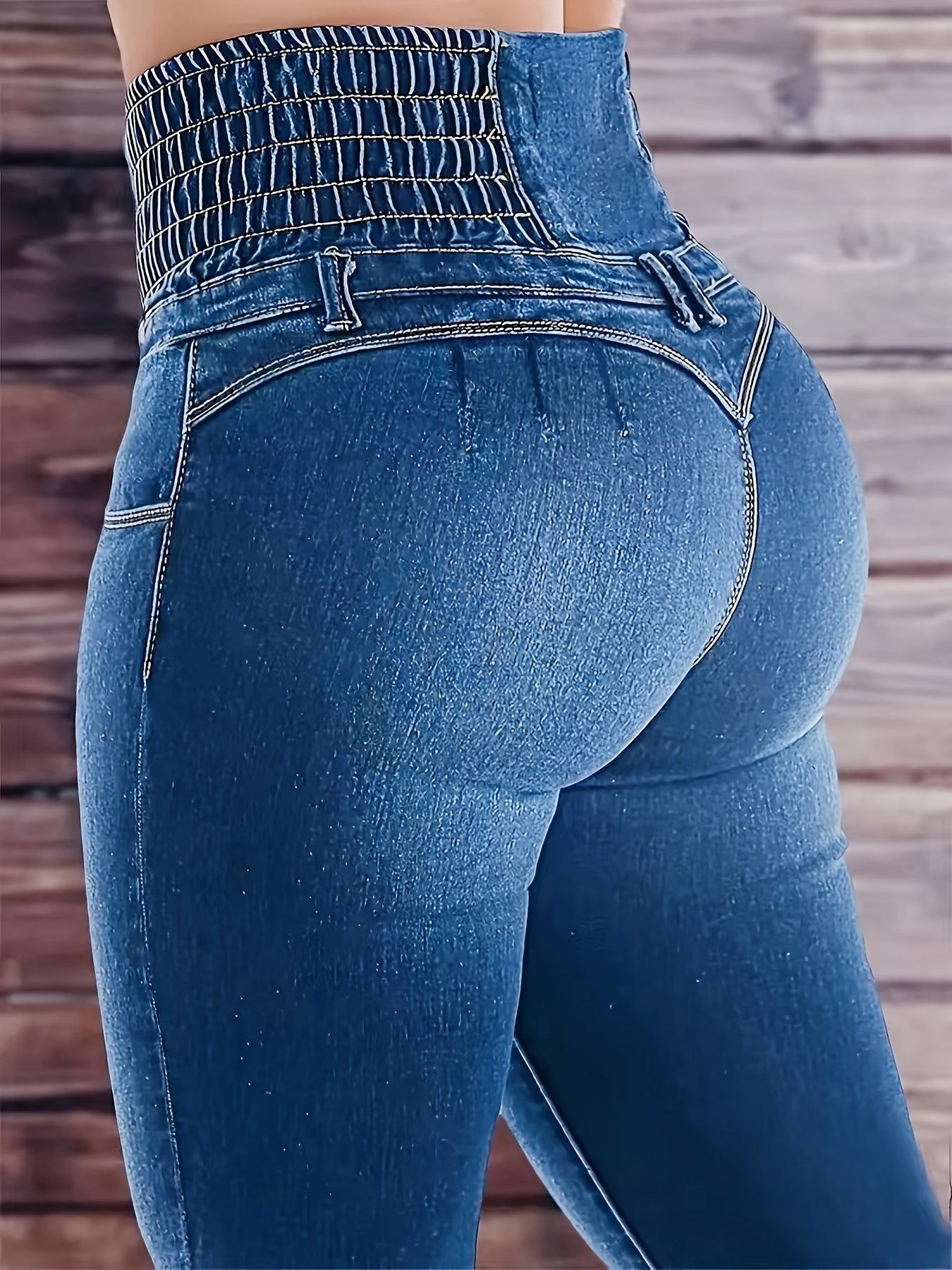 High Waist High-Rise Stretchy Jeans With Multiple Pockets, Spandex Blend, Cotton And Polyester Fabric, Sensual Design, Machine Washable, YIWEIDI Brand