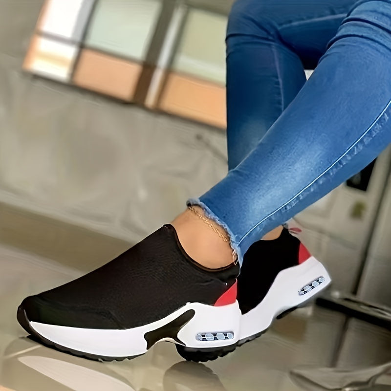 Women's Colorblock Flatform Sneakers, Slip On Round Toe Low-top Non-slip Lightweight Shoes, Versatile Comfy Shoes