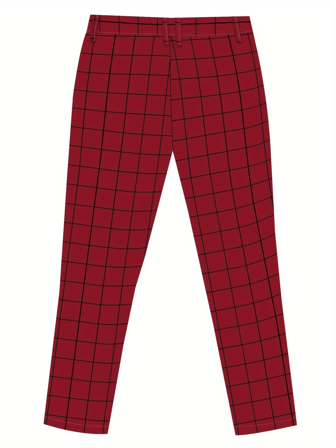 Contrast Color Plaid Pattern Mid Stretch Slim Fit And Cuffed Classic Pants For Men, Casual Trousers For Business And Formal Party Wear