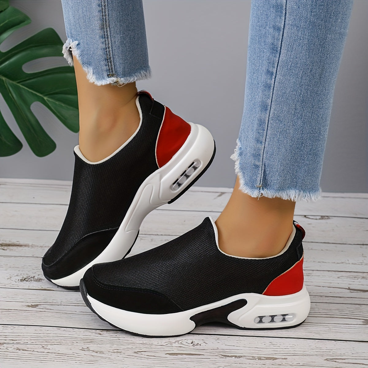 Women's Trendy Colorblock Chunky Sneakers, Stylish Slip On Air Cushion Shoes, Lightweight Low Top Shoes