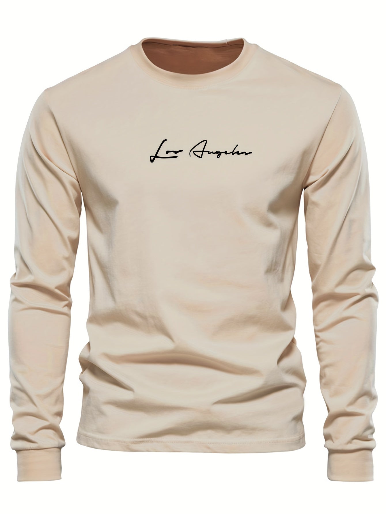 Los Angeles Script Print Casual Sports Long Sleeve T-Shirt, Polyester Blend (95% Polyester, 5% Spandex), Crew Neck, Medium Stretch Knit, Regular Fit - L'Heurystic Collection