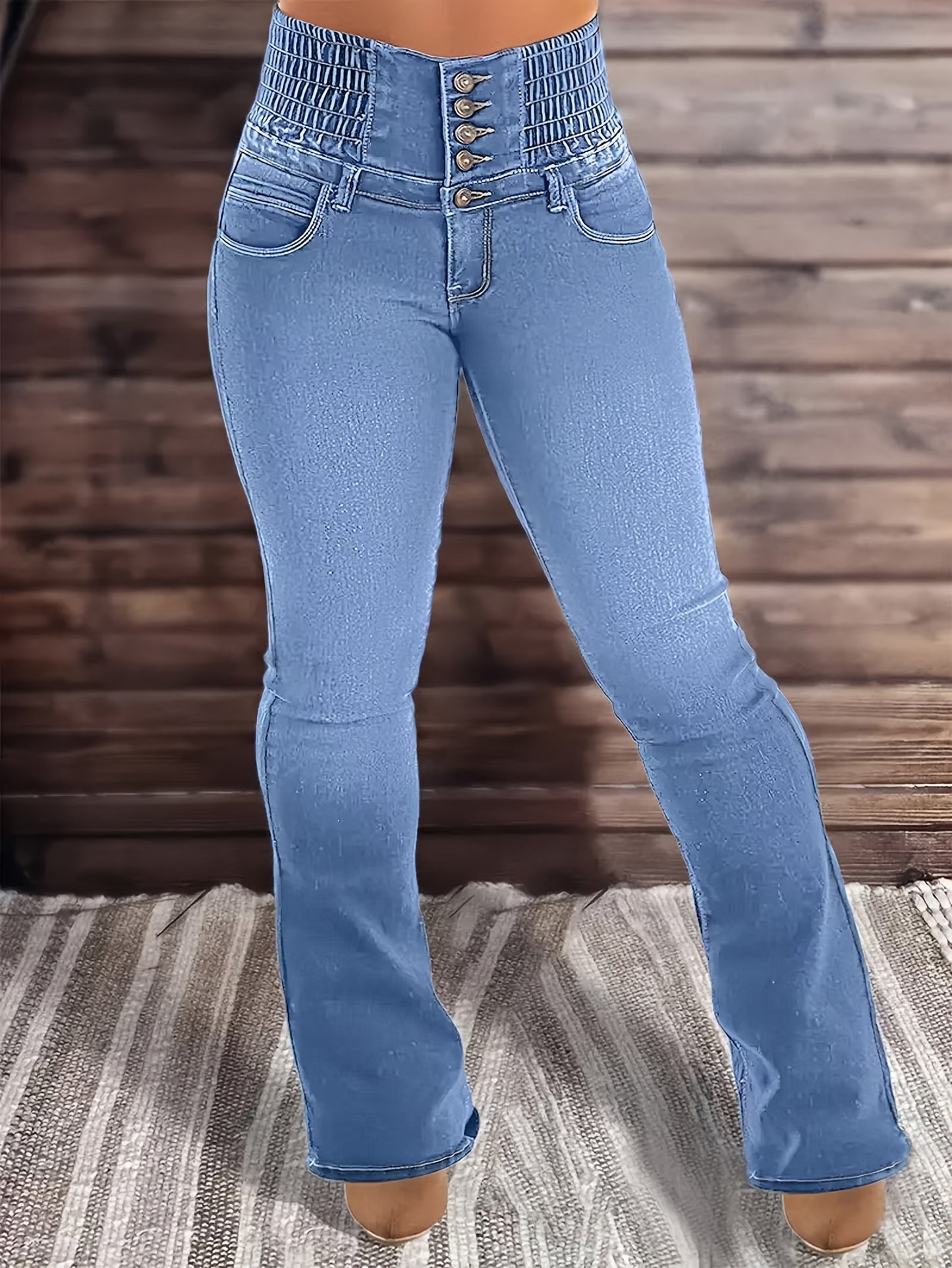 High Waist High-Rise Stretchy Jeans With Multiple Pockets, Spandex Blend, Cotton And Polyester Fabric, Sensual Design, Machine Washable, YIWEIDI Brand