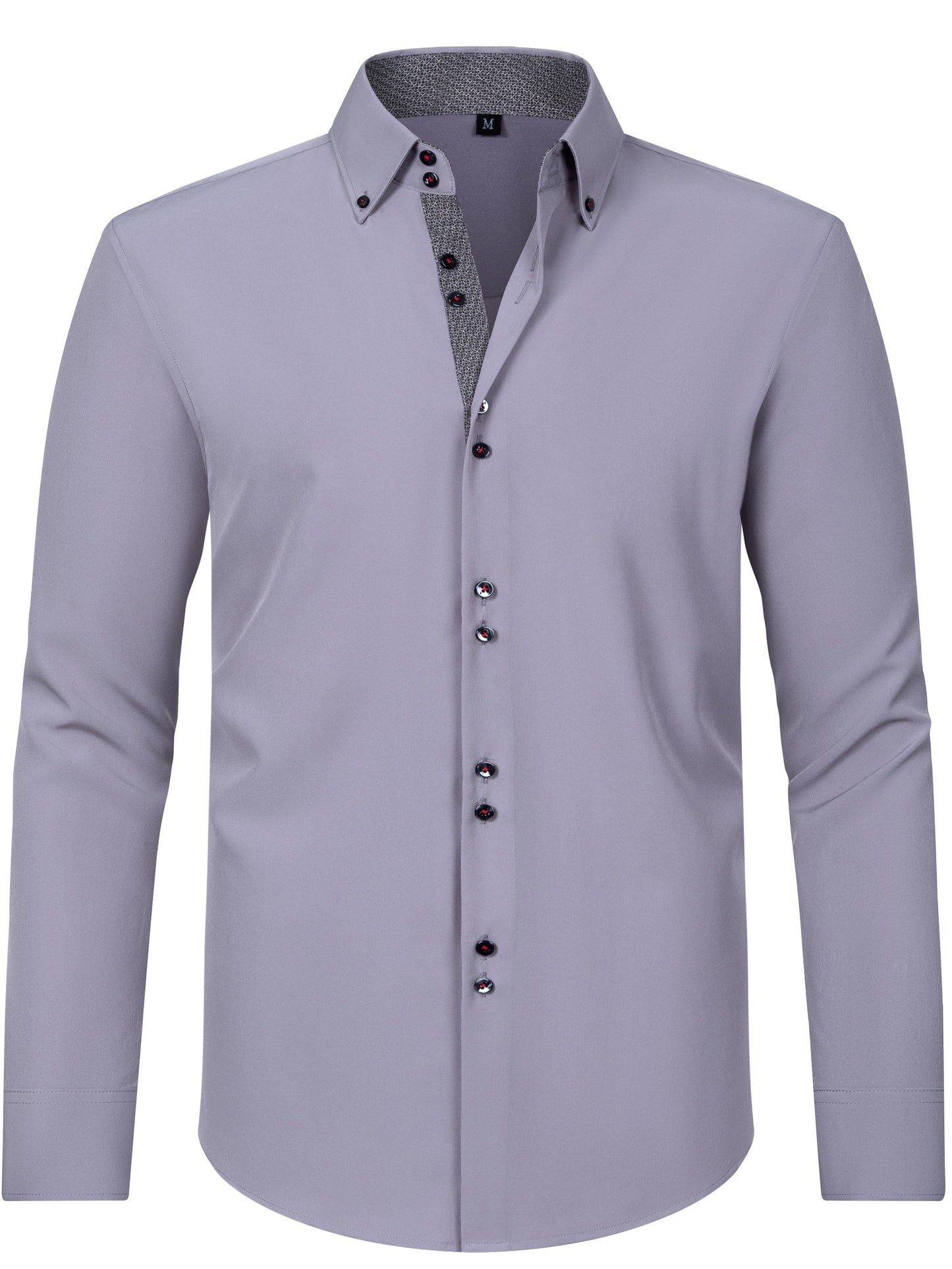 Men's Solid Color Lapel Collar Design Dress Shirts, Long Sleeve Casual Button Down Shirt For Formal Occasions