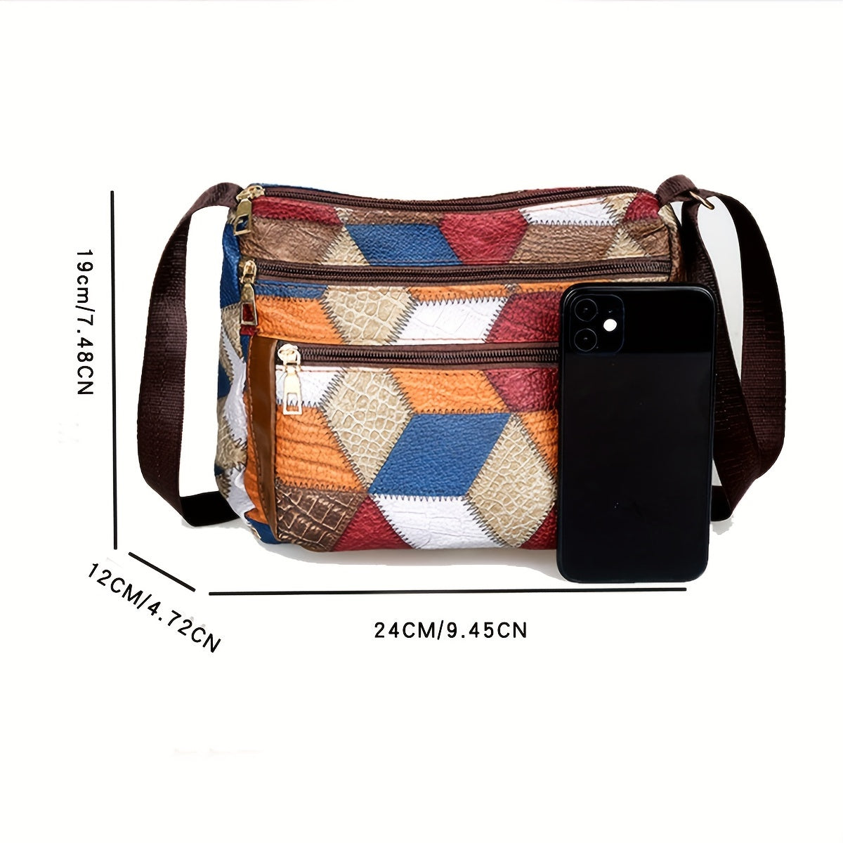 Women's Fashion Crossbody Bag With Multiple Zip Pockets, Color Block Patchwork, Large Capacity, Casual Faux Leather Shoulder Bag For Work