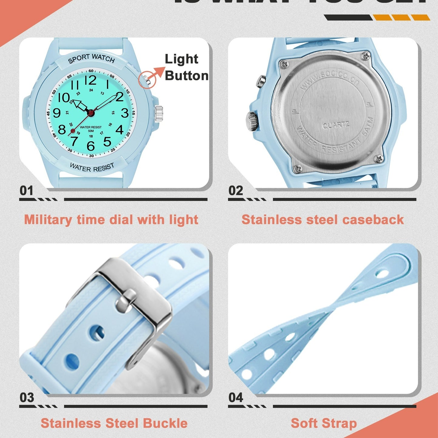 Waterproof Nurse Watch for Medical Professionals Women Men 24 Hour with Second Hand Night Light Military Time Easy to Read Dial Soft and Breathable Silicone Band