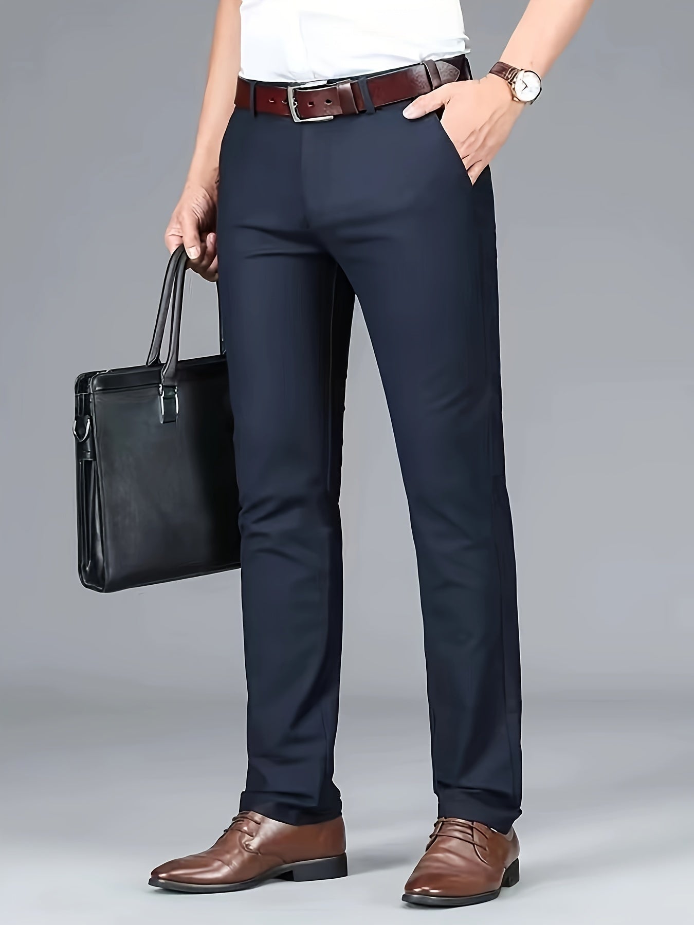 Men's Solid Business Slacks, Versatile Draping Trousers For Men, Light Business Style