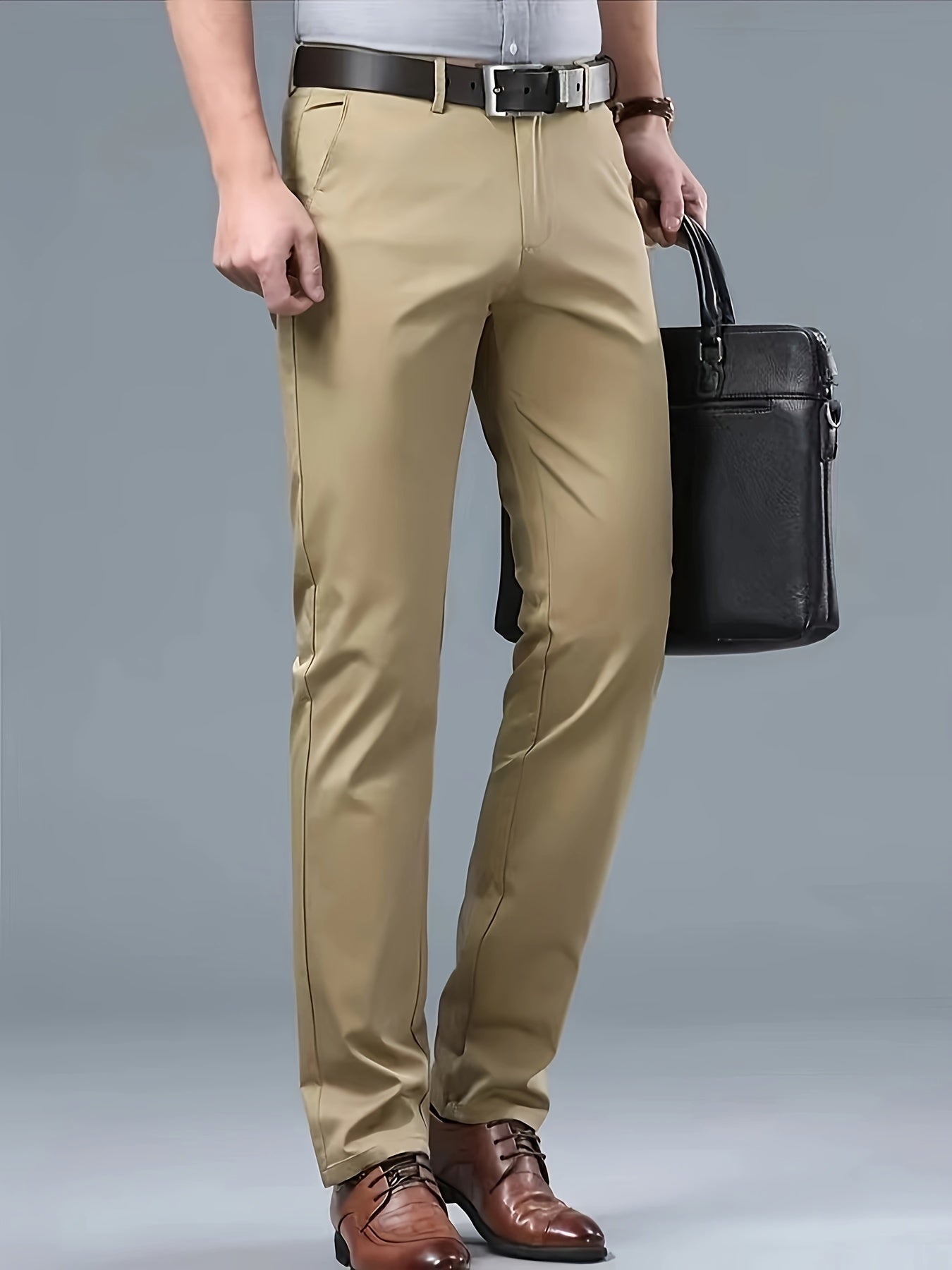 Men's Solid Business Slacks, Versatile Draping Trousers For Men, Light Business Style