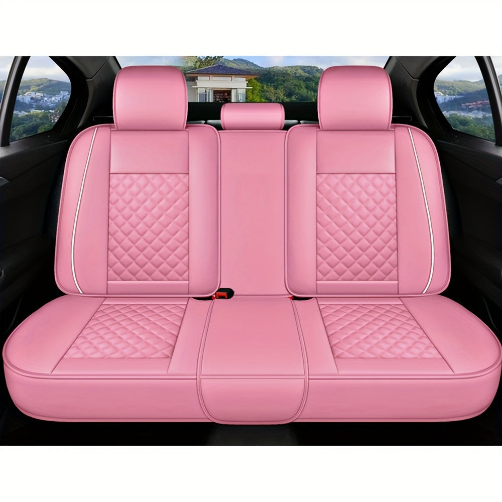 Car Luxury Seat Covers 5 Seats Front And Rear Seat Covers Wear Resistant Cushions Pink