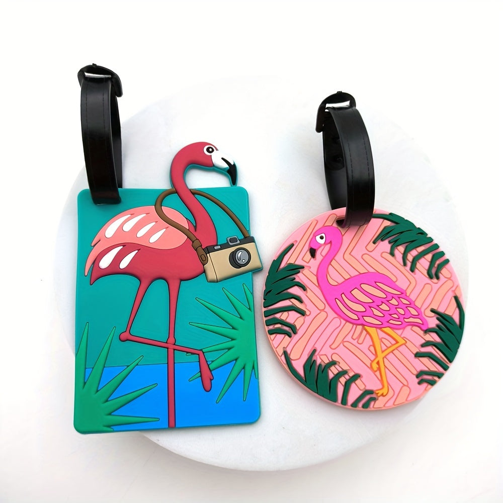 2pcs Creative Flamingo Luggage Tags, Travel Hanging Tag Identification Tag, Personal Item Boarding Tag, Travel Essential