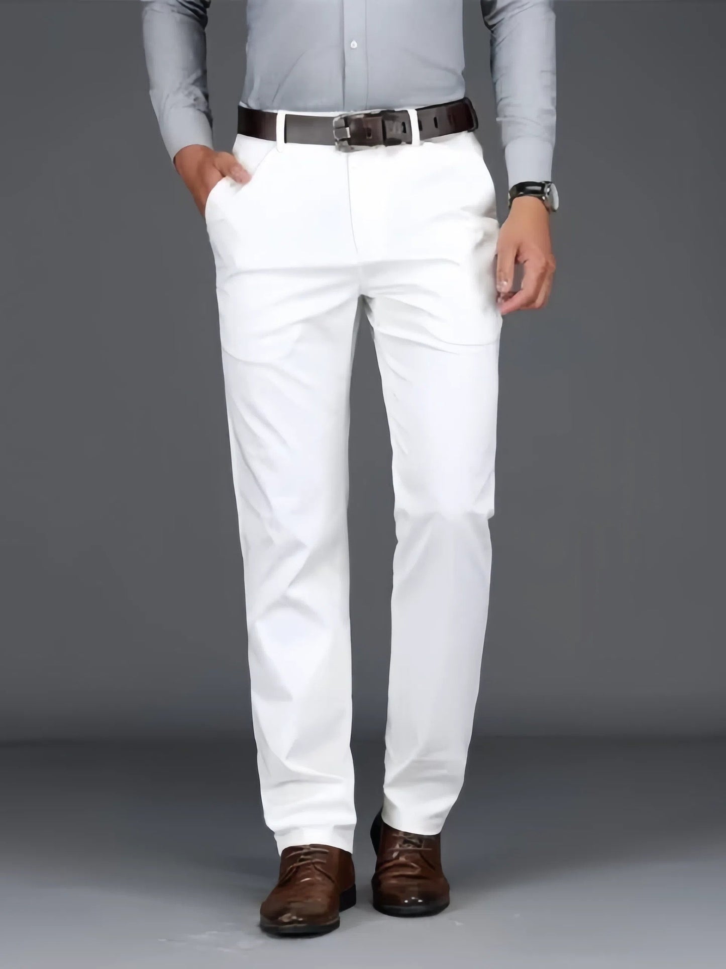 Solid Dress Pants For Men, Lightweight And Comfy Regular Fit And Cuffed Pants For All Seasons Business And Casual Wear