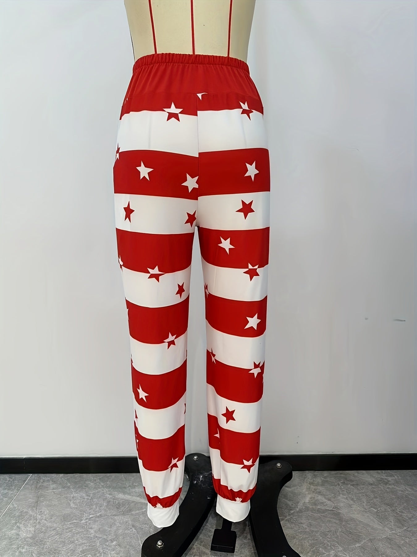 Stars & Stripe Print Pants, Casual Drawstring Waist Jogger Pants, Women's Clothing