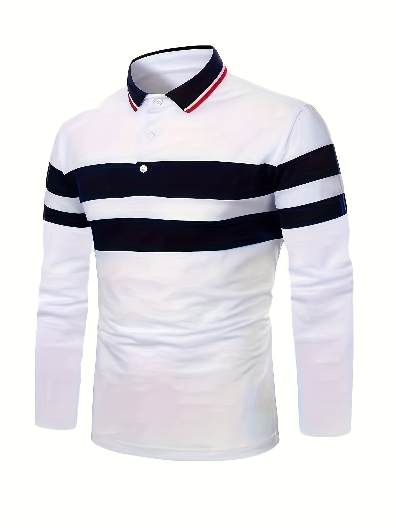 Casual Men's All-match Color Block Long Sleeve Lapel Golf Shirt, Spring Fall Sports