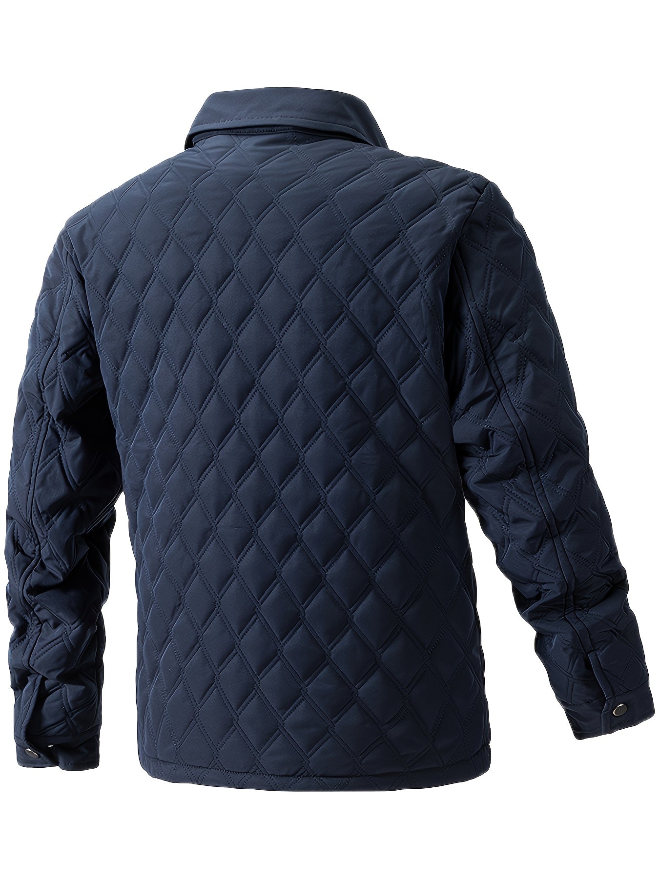 Men's Casual Polyester Quilted Jacket with Stand Collar, Solid Color Long Sleeve Lightweight Hiking Outdoor Jacket with Pockets, Tear-Resistant Washable Fall/Winter Outerwear