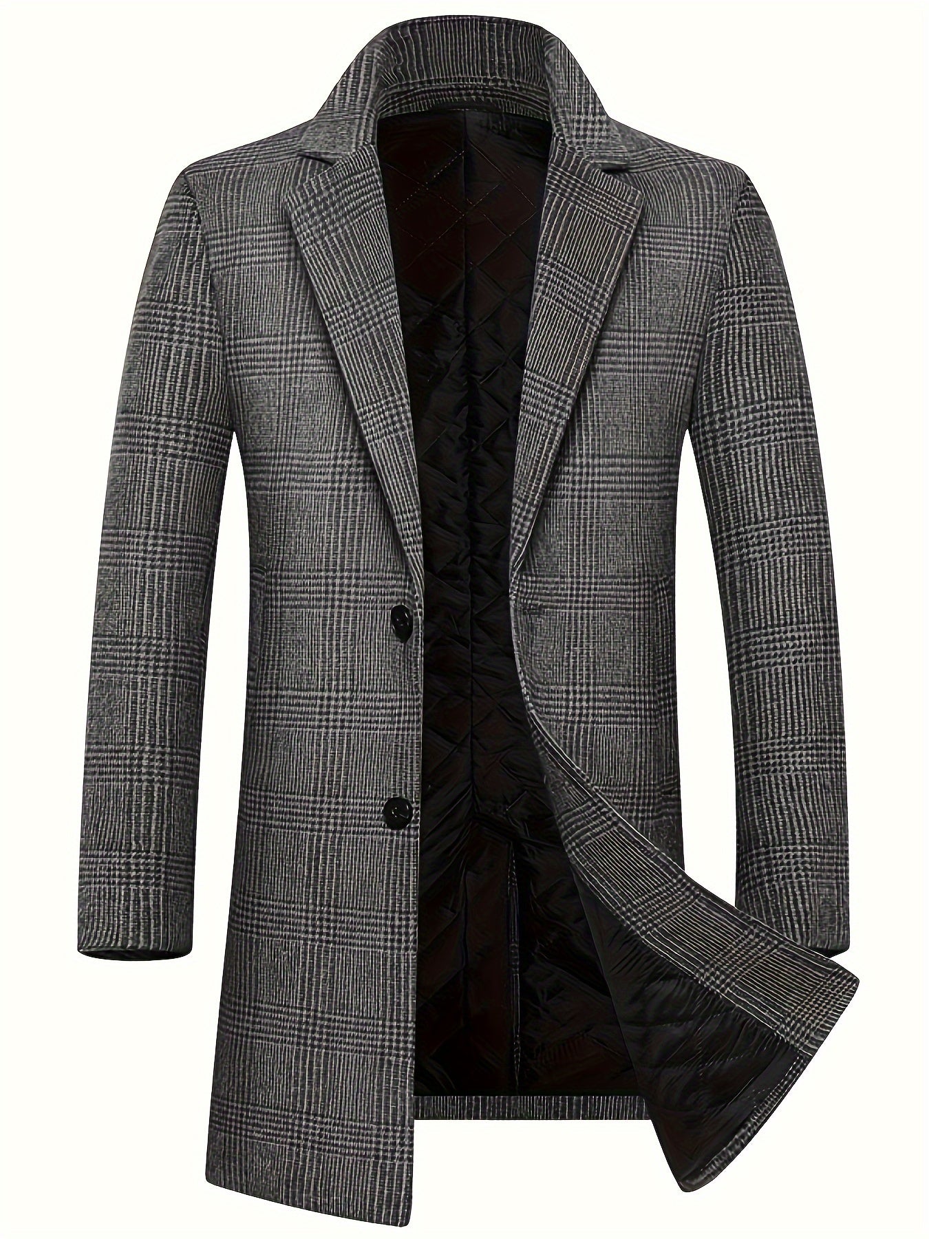 Men's Classic British-Style Wool Blend Overcoat - Thick, Casual & Business Plaid Jacket for Fall/Winter