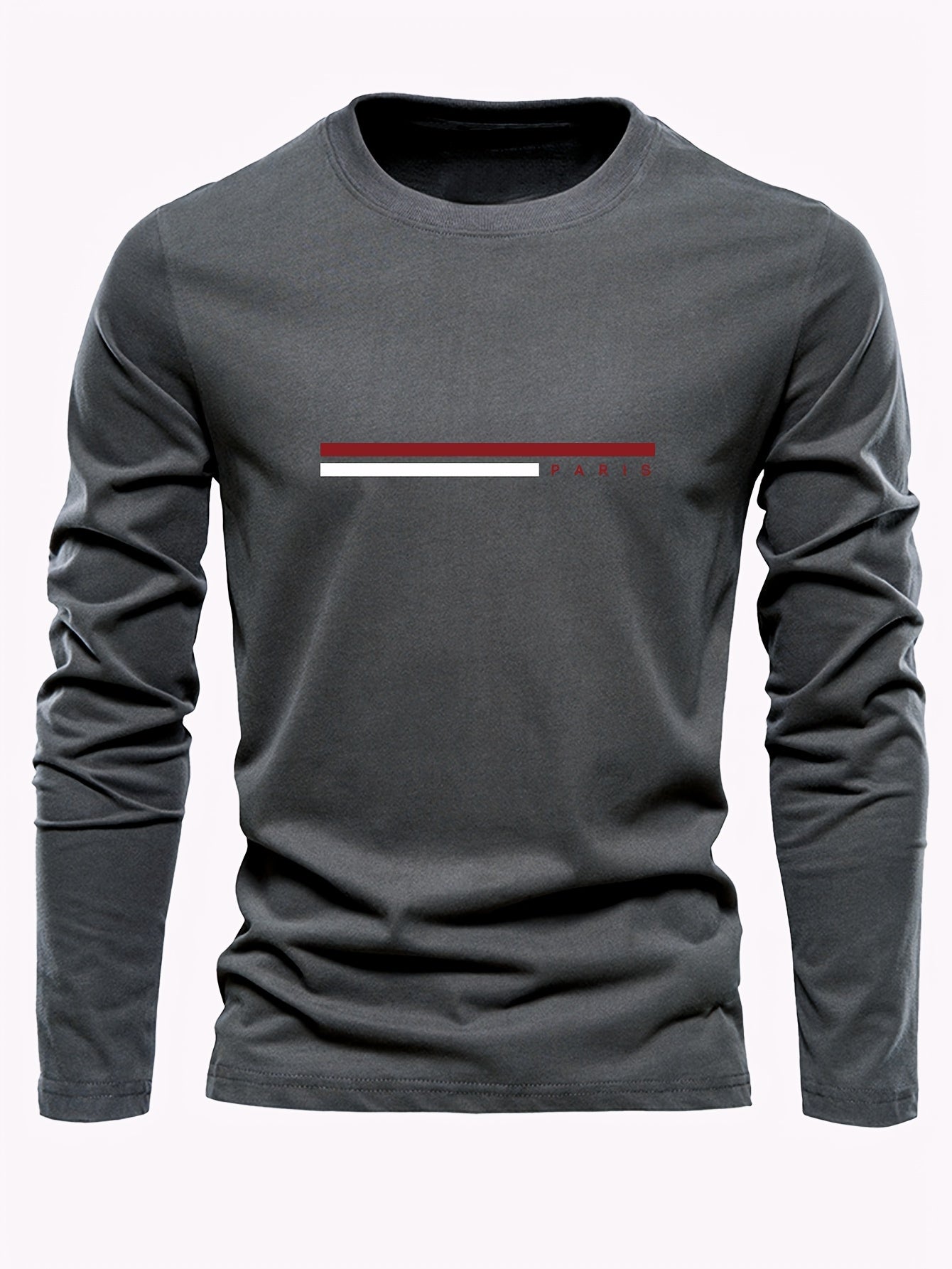 3pcs Men's 100% Cotton Long Sleeve T-Shirts - Breathable & Comfortable, Crew Neck with Stylish Print Design for Spring/Fall