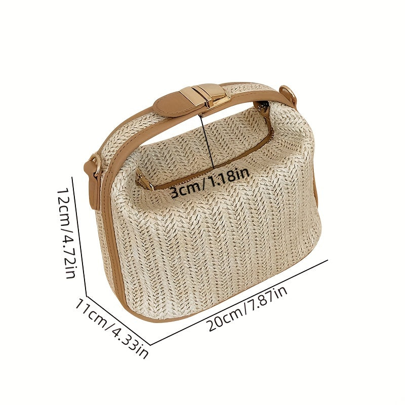 Mini Straw Woven Handbags, Fashion Braided Crossbody Bag, Portable Travel Beach Bag For Holiday