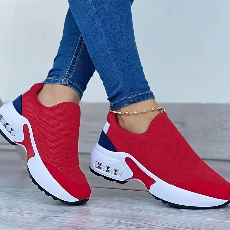 Women's Colorblock Flatform Sneakers, Slip On Round Toe Low-top Non-slip Lightweight Shoes, Versatile Comfy Shoes