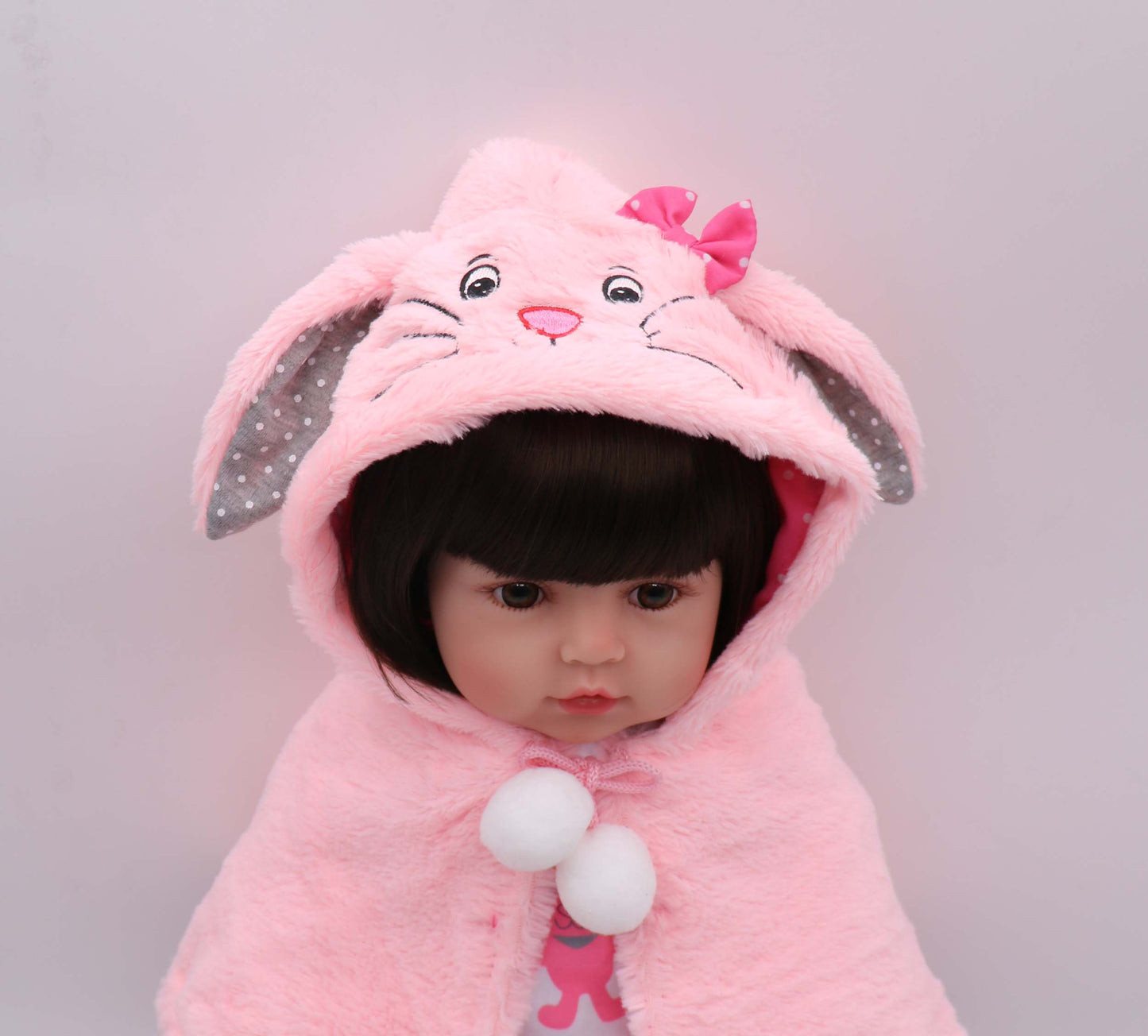 Adorable 19 Soft Vinyl Reborn Baby Doll with Glued Hairwig and Pink Rabbit Outfit, Halloween/Thanksgiving Day/Christmas Gift Carnival Easter Gift