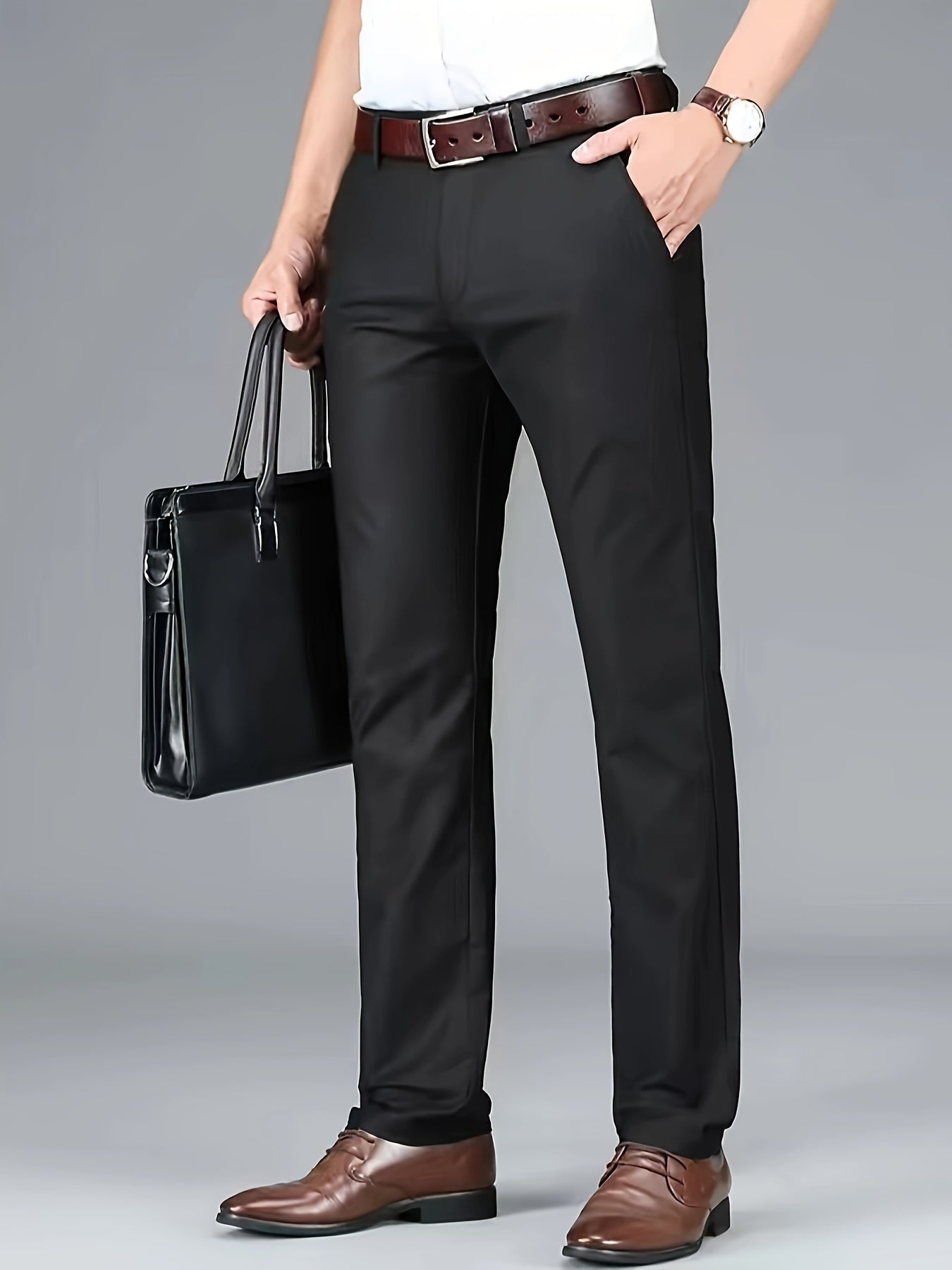 Men's Solid Business Slacks, Versatile Draping Trousers For Men, Light Business Style