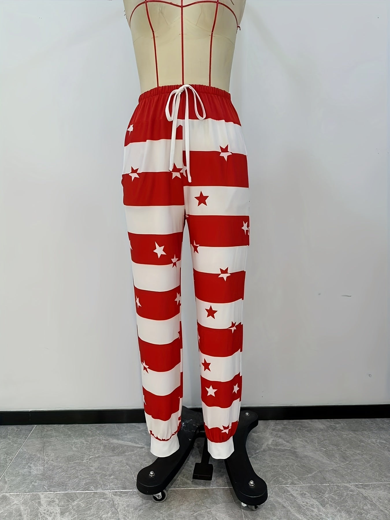 Stars & Stripe Print Pants, Casual Drawstring Waist Jogger Pants, Women's Clothing