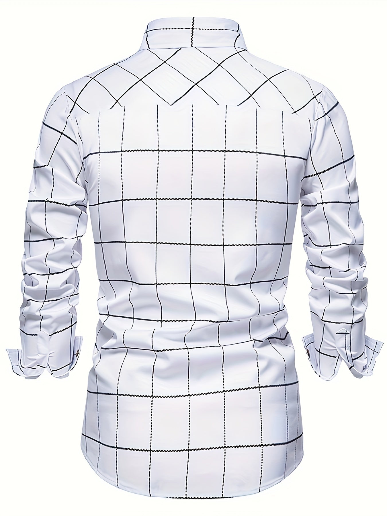 Men's Plaid Lapel Collar Design Dress Shirts, Long Sleeve Casual Button Up Shirt For Formal Occasions