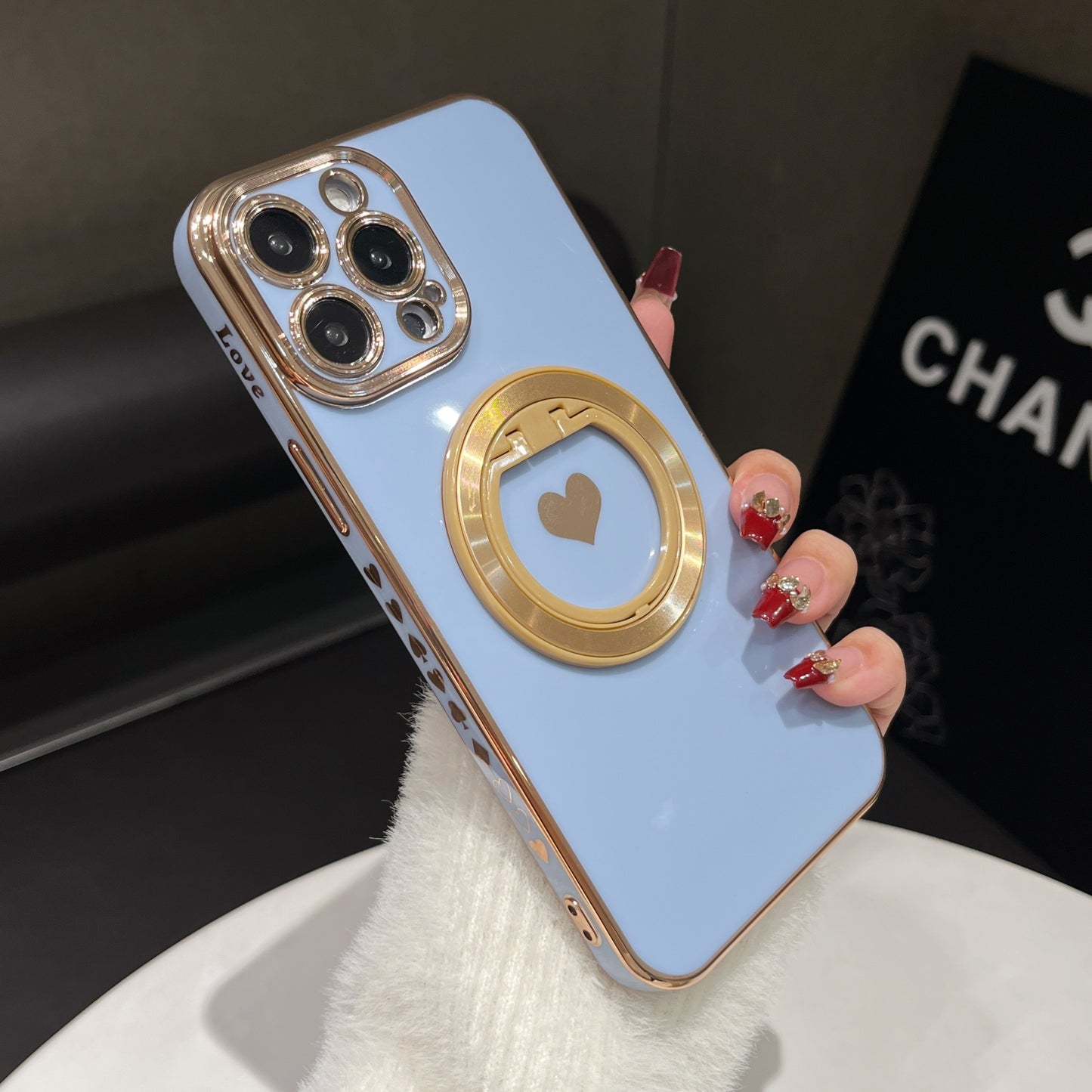 Electroplated Heart-shaped Solid Color Stand For Phone Case Suitable For IPhone 15Promax/15/15Pro/15plus/14Promax/14Pro/14/14plus/13Promax/13Pro/13/12Promax/12Pro/12 Protective Case